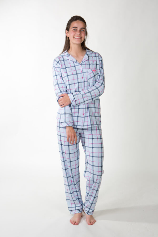 dames pyjama  Perlina  katoen (blauw geruit)